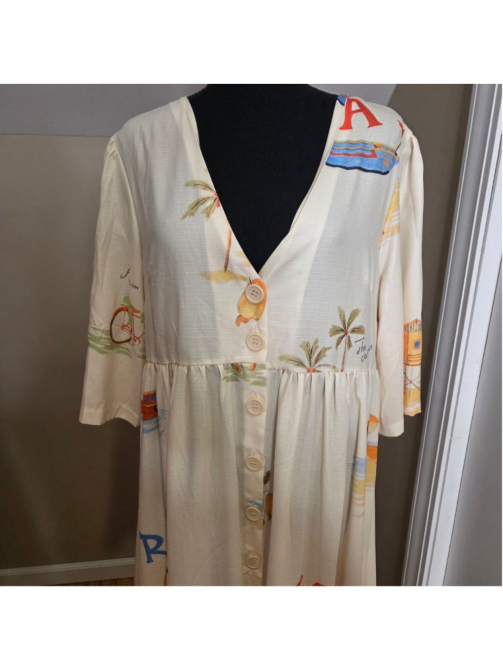 Unbranded Beige Multi-color Beach Print Maxi Dress M - Picture 3 of 5